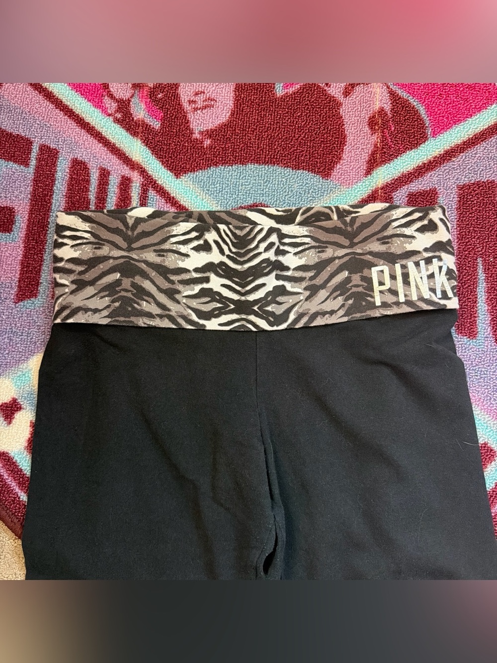PINK Victoria's Secret Black Bike Shorts with Animal-Print Waistband
